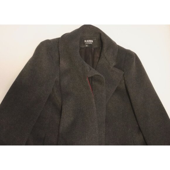 Karen Vintage Wool Coat Union Made Charcoal Red Collar 60s Mod Classic Old Money - Picture 11 of 12